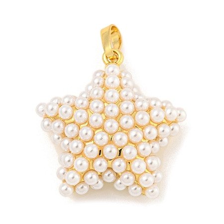 Rack Plating Brass & ABS Plastic Imitation Pearl Pendants X-KK-N255-03C-G-RS-1