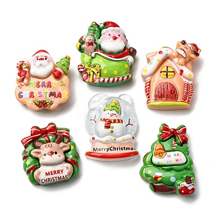 Christmas Theme Opaque Resin Cabochons RESI-B033-02-1