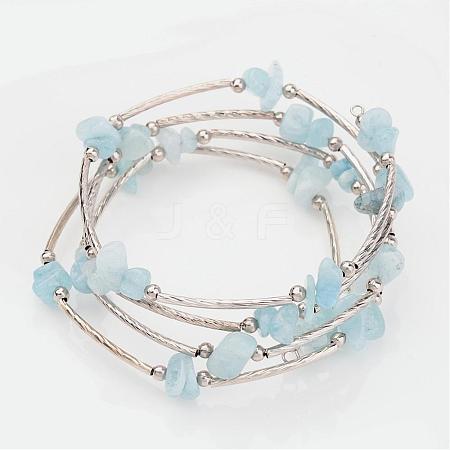 Four Loops Natural Aquamarine Beaded Wrap Bracelets BJEW-JB02332-01-1