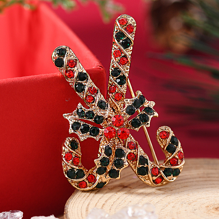 Christmas Theme Golden Alloy Rhinestone Brooch Pin LS-LK2414-2-1