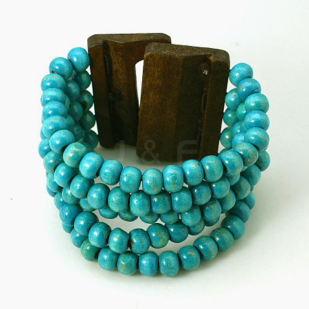 Wood Beads Multi strand Bracelets X-BJEW-E081-1B-1