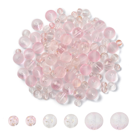150Pcs 3 Styles Frosted Spray Painted Glass Beads Strands GLAA-YW0004-34E-1