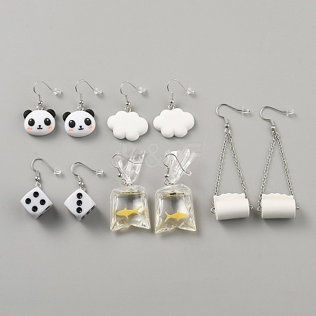 5 Pairs Iron Resin Dangle Earring Sets EJEW-WH20072-002D-P-1