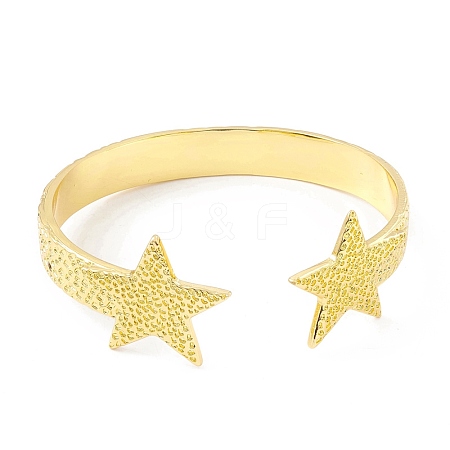 Rack Plating Brass Double Star Open Cuff Bangle for Women BJEW-I302-01G-1