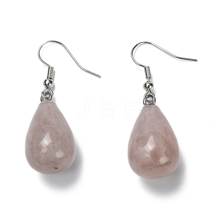 Natural Rose Quartz Dangle Earrings EJEW-P143-C18-1