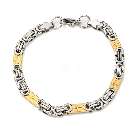 Ion Plating(IP) Two Tone 304 Stainless Steel Cross Link & Byzantine Chain Bracelet BJEW-B078-27GP-1