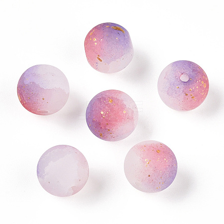 Frosted Baking Paint Crackle Glass Beads with Glitter Powder X1-DGLA-T004-01D-1