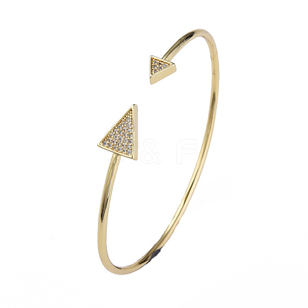 Cubic Zirconia Triangle Open Cuff Bangle BJEW-N012-027-1