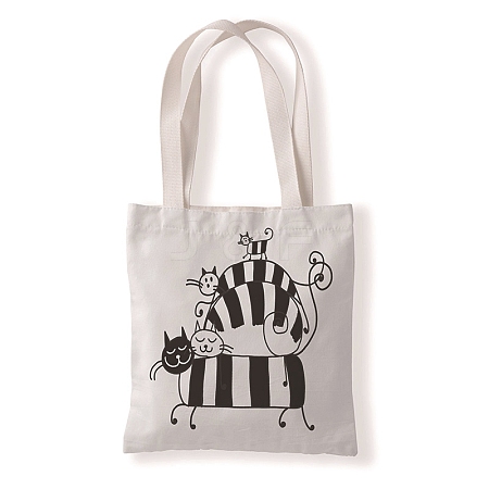 Cute Cat Printed Canvas Women's Tote Bags PW-WGD6880-01-1