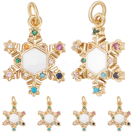 10Pcs Christmas Themed Brass Micro Pave Clear Cubic Zirconia Pendants ZIRC-BBC0002-87-1