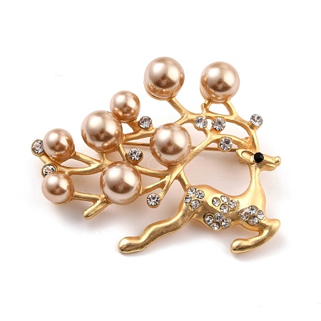 Deer Alloy Brooch with Resin Pearl JEWB-O009-17-1
