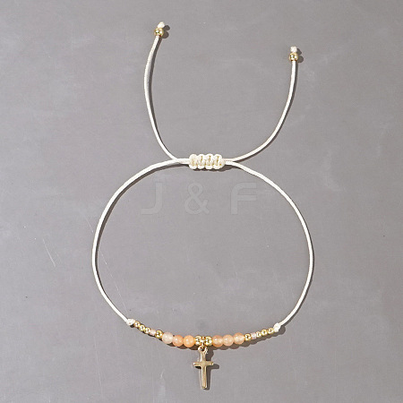 Natural Sunstone Braided Bead Bracelets KA2676-4-1