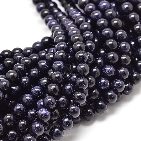 Synthetic Blue Goldstone Round Bead Strands G-P075-50-8mm-1