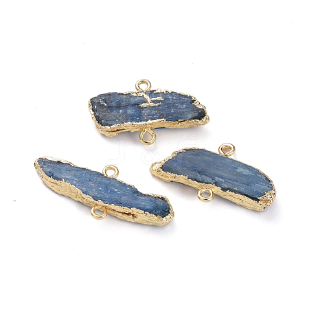  Jewelry Beads Findings Natural Kyanite/Cyanite/Disthene Links/Connectors, with Golden Plated Brass Loop, Nuggets, 28~37.5x15~19x4.5~5.5mm, Hole: 1.8mm