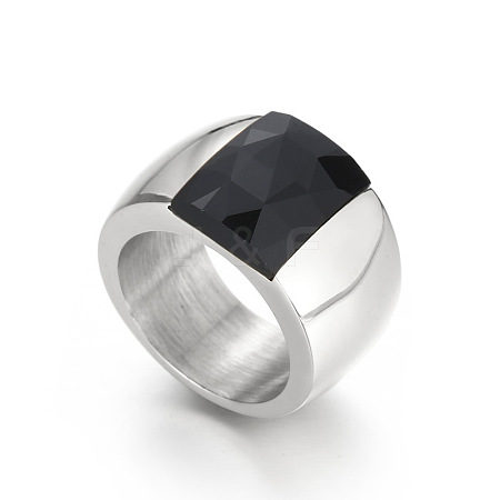 304 Stainless Steel & Glass Finger Rings FS-WGBA2F3-56-1