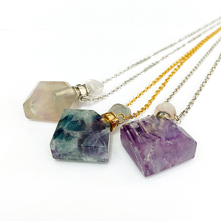 Natural Fluorite Perfume Bottle Pendant Necklaces NJEW-F266-03-1