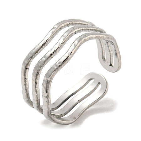 304 Stainless Steel Triple Lines Open Cuff Ring RJEW-C067-07P-1
