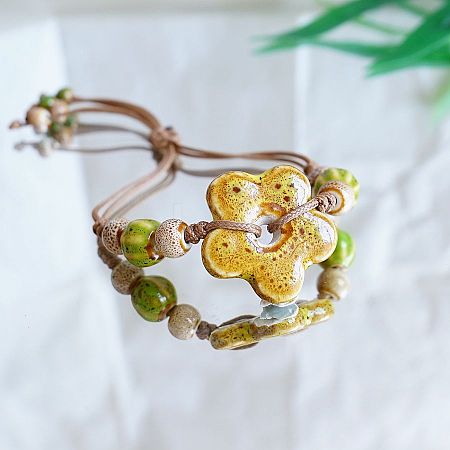 Flower Ceramic Beads Braided Bead Bracelets FS-WGF5392-09-1