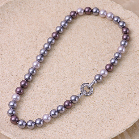 Glass Pearl Round Beaded Necklaces for Women WGE4CCE-01-1