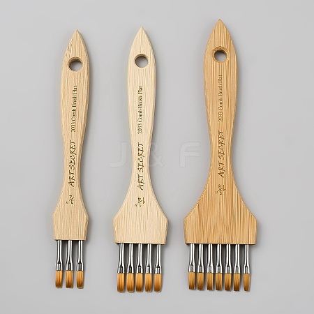 3Pcs Hickory Wood Handle Multi-Tine Art Brush Kits DRAW-WH0006-007A-1