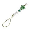 Brass Glass with Natural Quartz Crystal with Natural White Jade Mobile Straps HJEW-JM02288-3