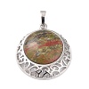 Natural Unakite Pendants with Hollow Platinum Brass Findings G-P448-A09-P-2
