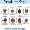 180Pcs 6 Styles Tibetan Style Alloy Pendants TIBEP-AR0001-13-2