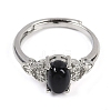 Oval Natural Dyed & Heated Black Agate Adjustable Rings RJEW-Q819-01P-09-3