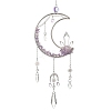 3Pcs 3 Styles Moon Natural Amethyst & Green Aventurine & Topaz Jade & 304 Stainless Steel & Brass Suncatchers HJEW-TA00488-2