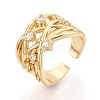 Brass Micro Pave Clear Cubic Zirconia Open Cuff Rings KK-T079-61G-1