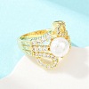 Brass Micro Pave Cubic Zirconia Finger Rings for Women RJEW-D340-02G-10-4