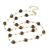 Natural Tiger Eye Faceted Flat Round Beaded Chain Necklaces with Matte Brass Beads GG-CBA37F5-01G-04-4