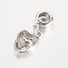 Heart Antique Silver Plated Alloy Rhinestone European Dangle Charms Large Hole Pendants MPDL-K014-05-2