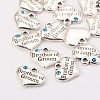 Wedding Party Supply Antique Silver Alloy Rhinestone Heart Carved Word Brother of Groom Wedding Family Charms TIBEP-N005-26-3