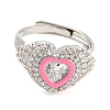 Enamel Heart Adjustable Ring with Clear Cubic Zirconia RJEW-Q781-01P-03-2