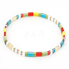 Bohemian Rainbow Glass Flat Double-Hole Bead Striped Women's Stretch Bracelets for Women QS8192-1-1
