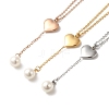 PVD Vacuum Plating 304 Stainless Steel Heart Pendant Lariat Necklace NJEW-G125-03-1