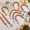 8Pcs Natural Wood Beehive Shaped Beads with Alloy Pendant Display Decorations HJEW-FH00273-4