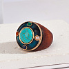 Flat Round Wood & Resin & Synthetic Turquoise Finger Rings FS-WG75D49-03-1