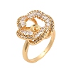 Flower Brass Micro Pave Cubic Zirconia Cup Peg Ring Settings for Half-drilled Beads KK-NH0009-05G-1