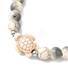 Baking Paint Synthetic Turquoise Round & Tortoise Beads Stretch Bracelets for Men Women BJEW-JB12340-02-3