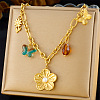 304 Stainless Steel & Glass Butterfly Pendant Bib Necklaces for Women FS-WG17725-02-1