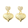 Textured Heart Brass Micro Pave Clear Cubic Zirconia Dangle Stud Earrings EJEW-Z099-02G-01-4
