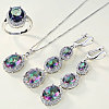 Oval Alloy Colorful Cubic Zirconia Pendant Necklaces & Hoop Earrings & Rings Sets FS-WG3A4EE-03-1