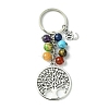 7 Chakra Gemstone Bead Pendant Keychain with Tibetan Style Alloy Tree of Life Charm KEYC-JKC00542-2