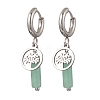 304 Stainless Steel Green Aventurine Column Hoop Earrings EJEW-JE06791-01-1