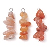 Gradient Color Natural Red Aventurine & Natural Sunstone & Natural Topaz Jade Chip Beaded Pendants PALLOY-JF02791-09-1