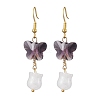 Butterfly Transparent Glass with Natural White Jade Dangle Earrings EJEW-JE05804-01-1