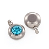 Trendy Original Color 304 Stainless Steel Faceted Grade A Rhinestone Flat Round Charms Pendants RB-N030-01G-2