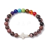 Charka Theme Mixed Gemstone Round Beaded Stretch Bracelets for Women Men BJEW-JB11365-3